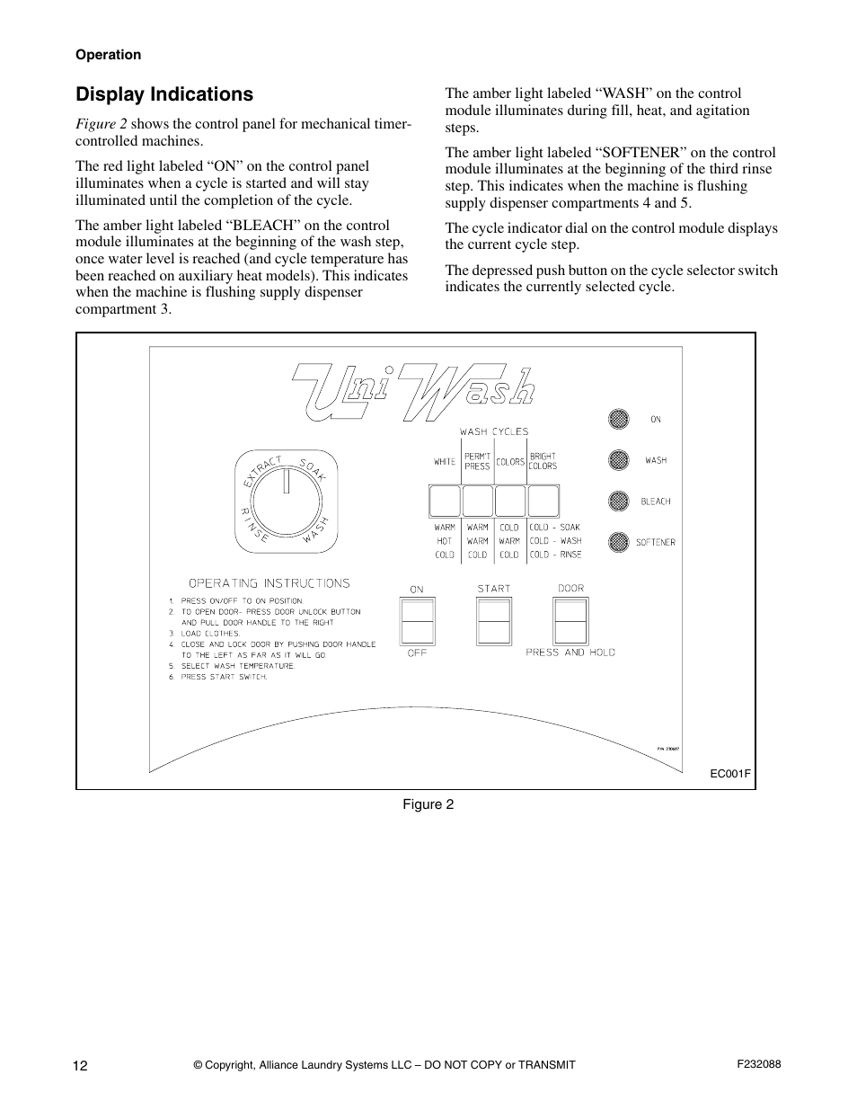 Display indications | Alliance Laundry Systems UW35M2 User Manual | Page 14 / 24