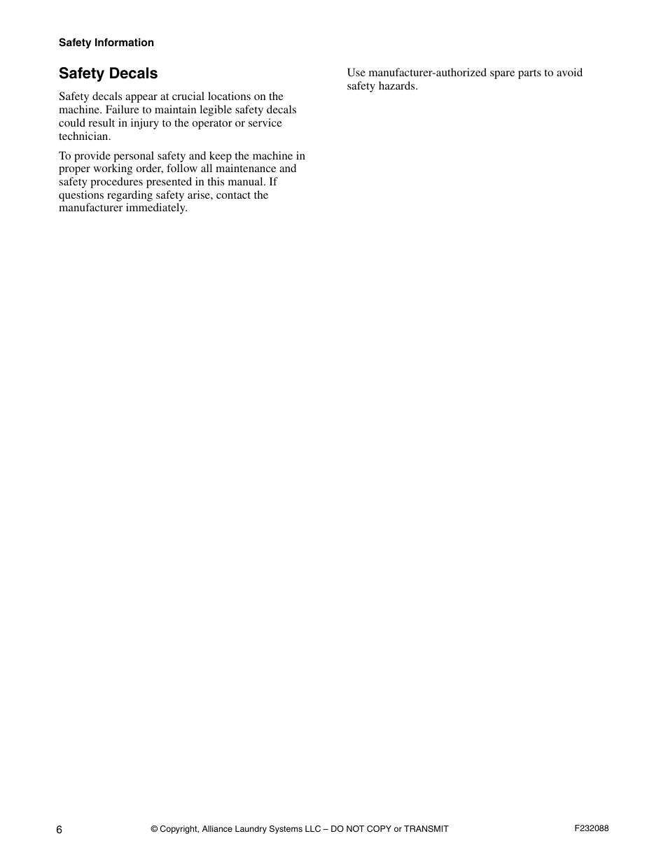 Safety decals | Alliance Laundry Systems UW35M2 User Manual | Page 8 / 24