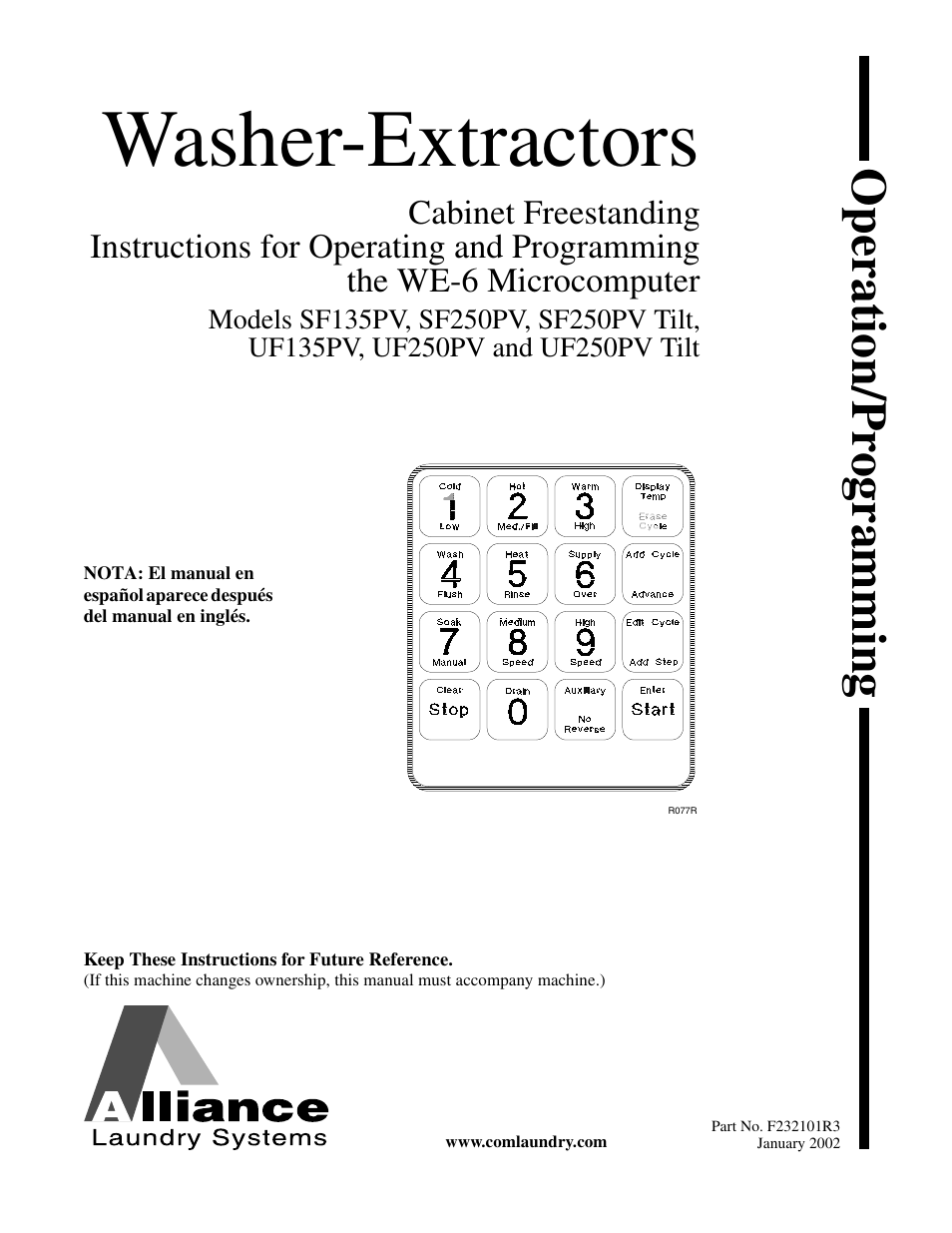 Alliance Laundry Systems SF250PV Tilt User Manual | 174 pages
