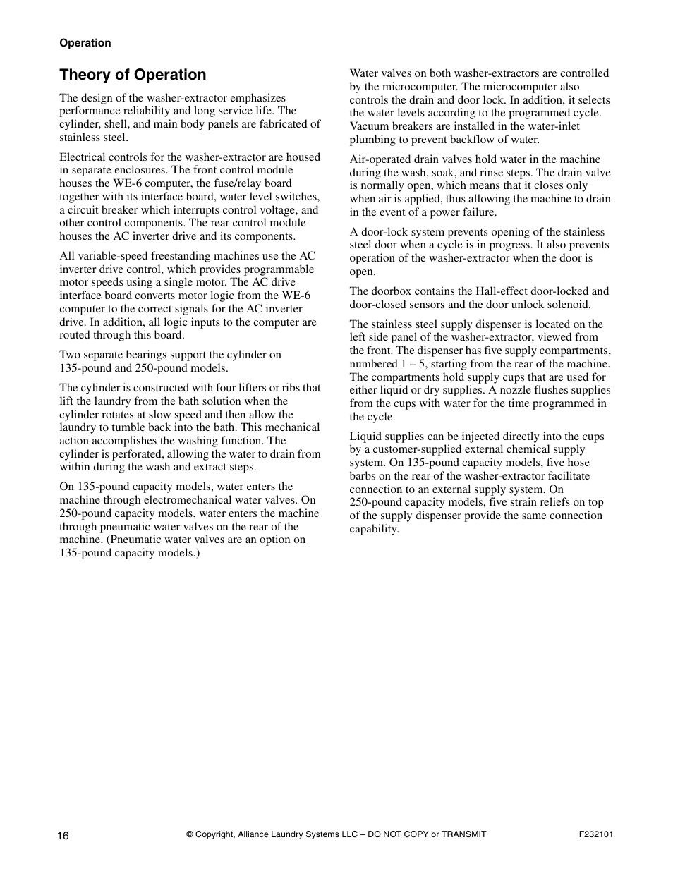 Theory of operation | Alliance Laundry Systems SF250PV Tilt User Manual | Page 18 / 174