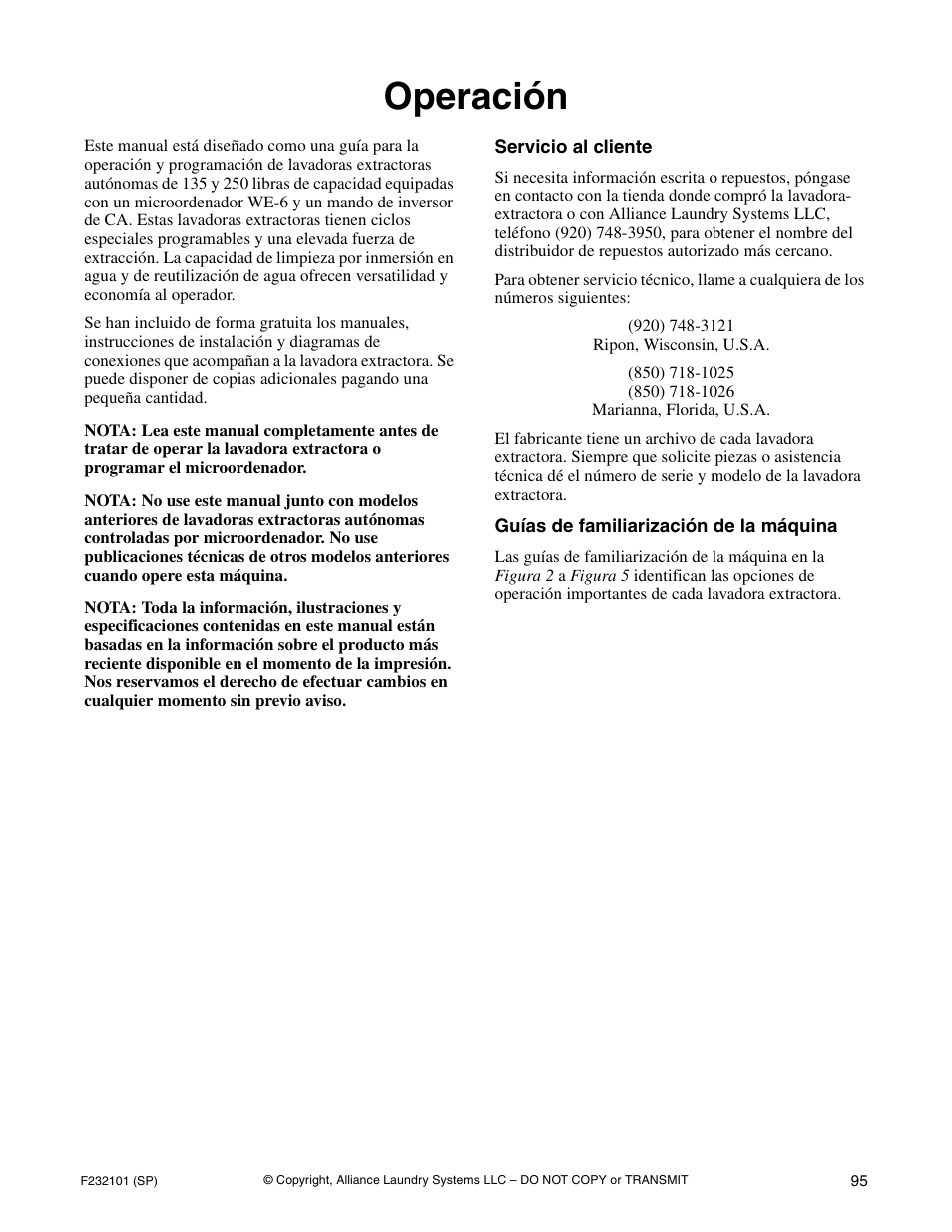 Operación | Alliance Laundry Systems SF250PV Tilt User Manual | Page 97 / 174