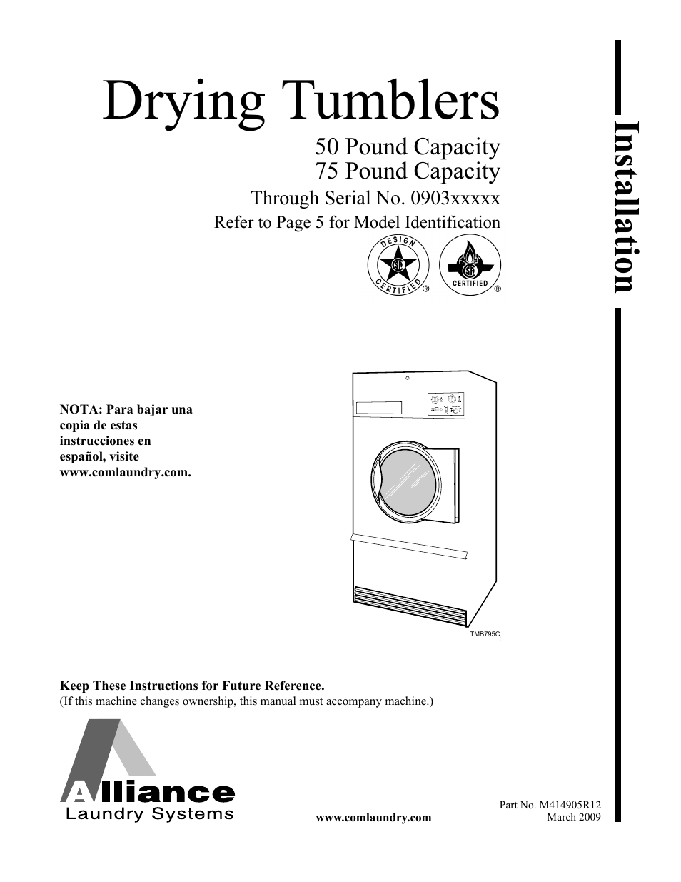 Alliance Laundry Systems TMB795C User Manual | 63 pages