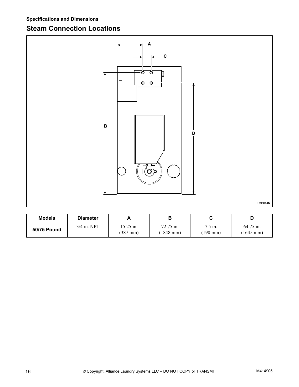 Steam connection locations | Alliance Laundry Systems TMB795C User Manual | Page 18 / 63