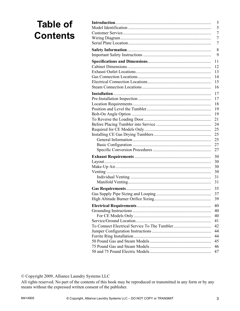 Alliance Laundry Systems TMB795C User Manual | Page 5 / 63