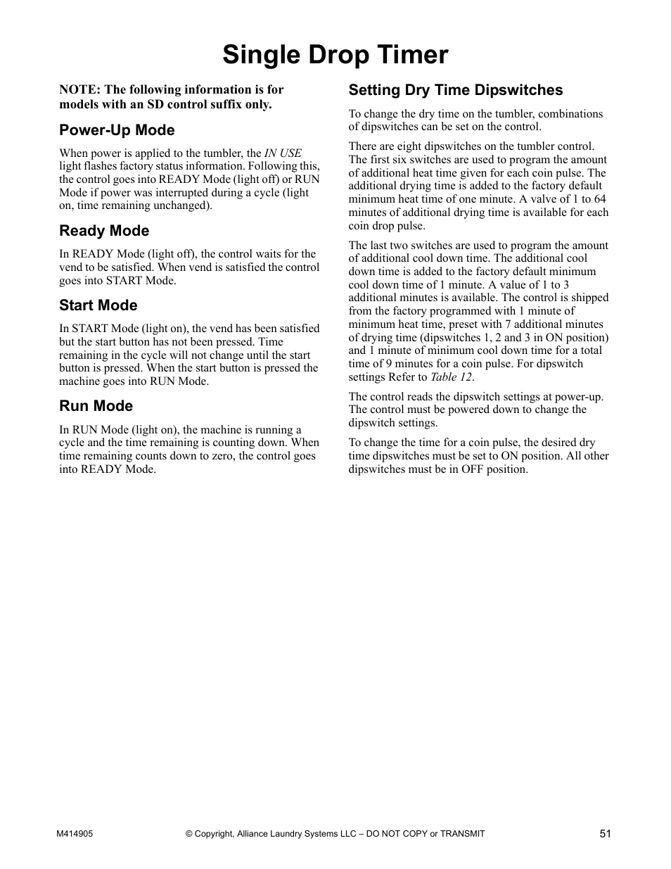 Single drop timer | Alliance Laundry Systems TMB795C User Manual | Page 53 / 63