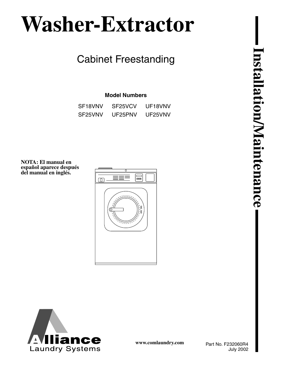 Alliance Laundry Systems SF18VNV User Manual | 92 pages