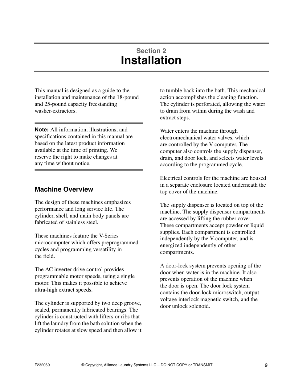 Installation | Alliance Laundry Systems SF18VNV User Manual | Page 11 / 92