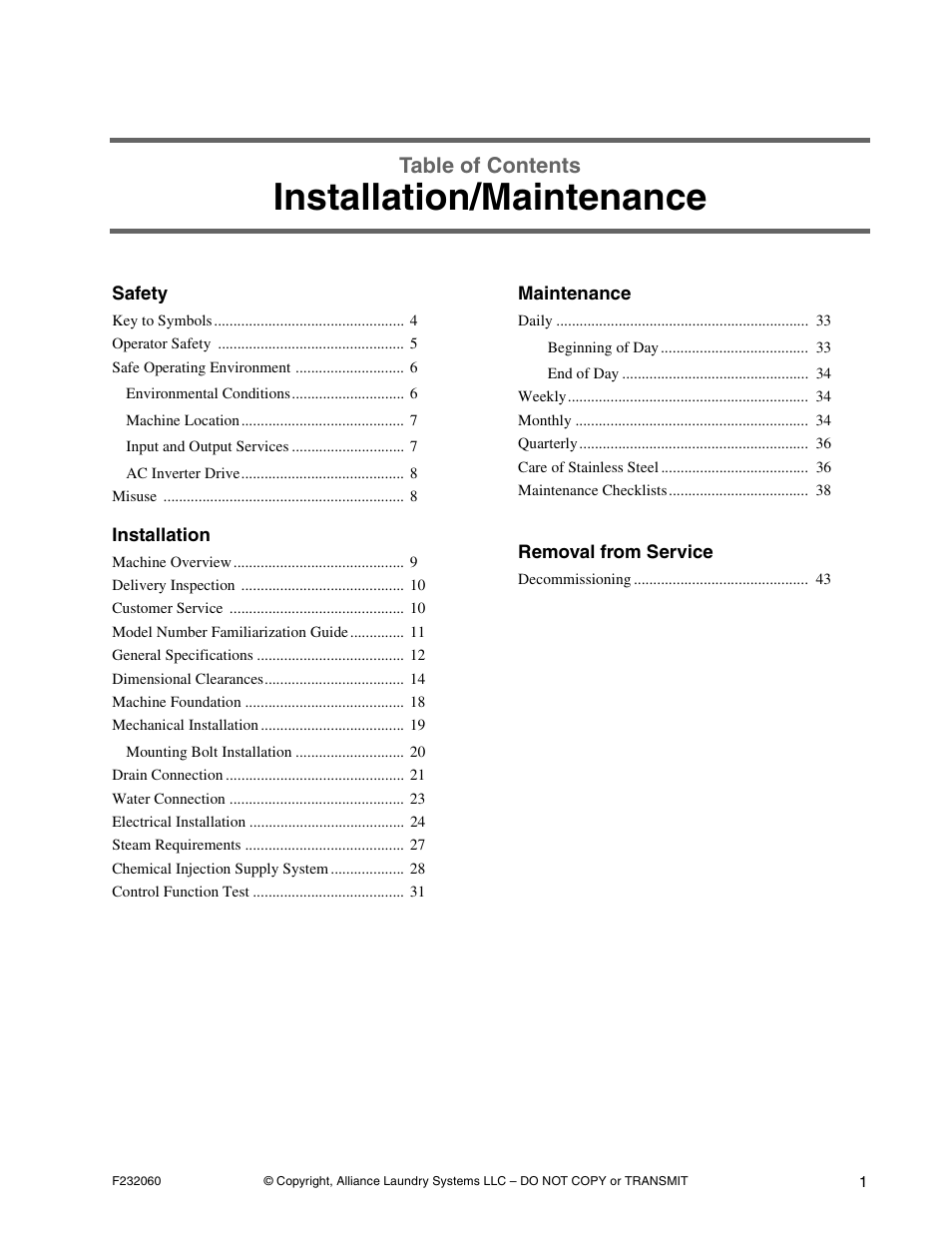 Alliance Laundry Systems SF18VNV User Manual | Page 3 / 92