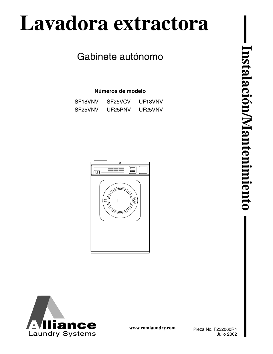 Lavadora extractora, Instalació n/mantenimiento, Gabinete autónomo | Alliance Laundry Systems SF18VNV User Manual | Page 47 / 92