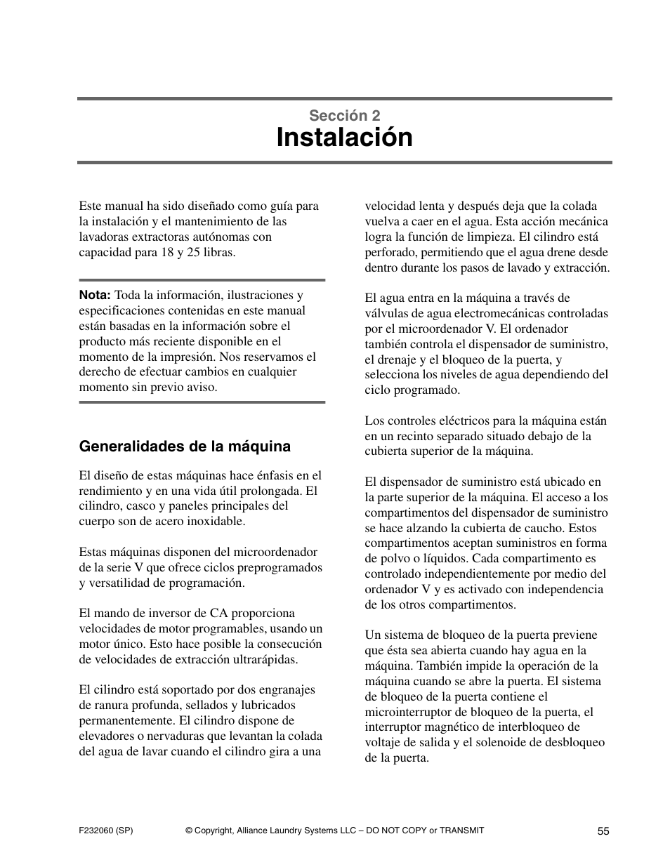 Instalación | Alliance Laundry Systems SF18VNV User Manual | Page 57 / 92