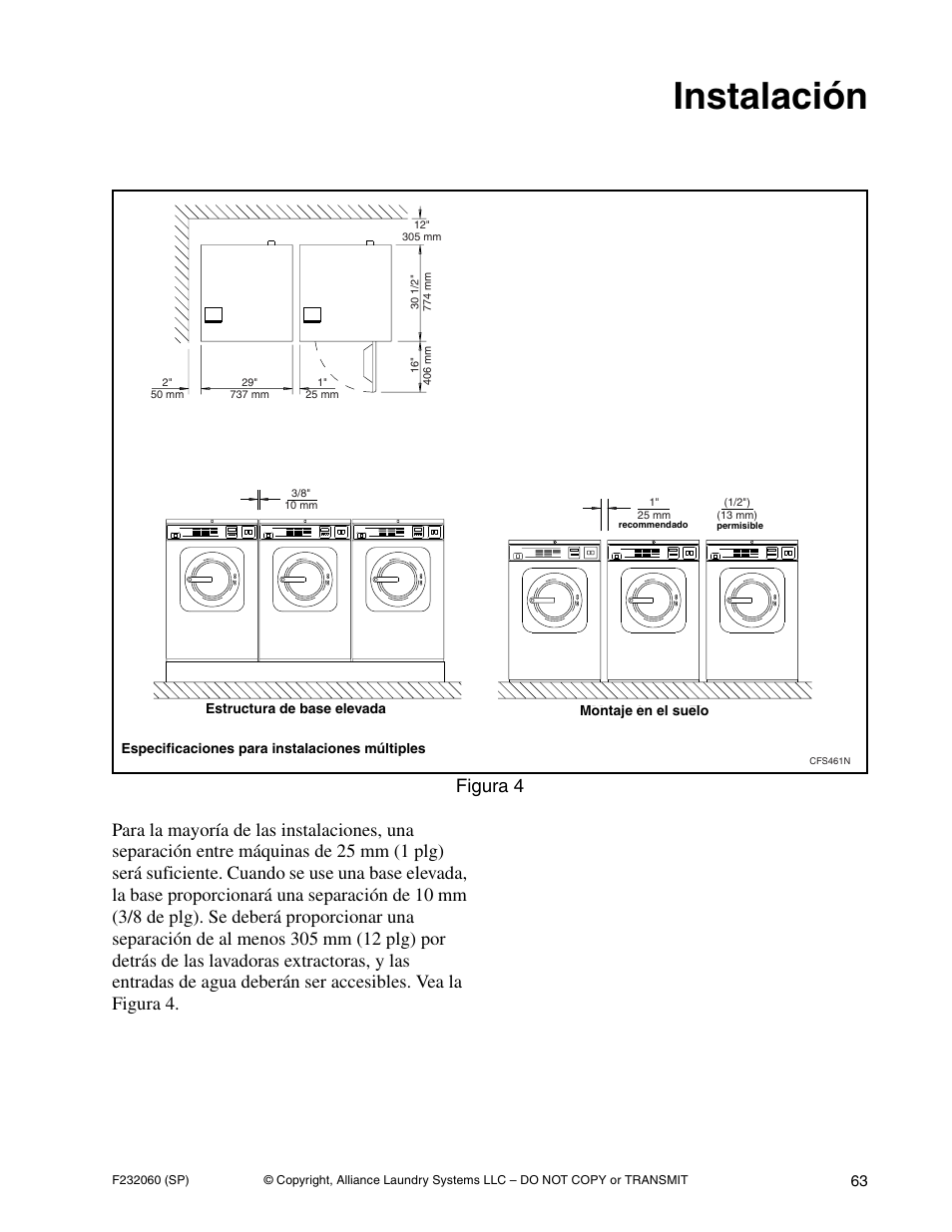 Instalación | Alliance Laundry Systems SF18VNV User Manual | Page 65 / 92