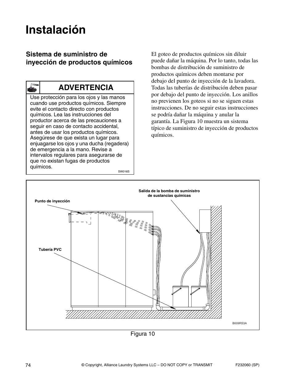 Instalación, Advertencia | Alliance Laundry Systems SF18VNV User Manual | Page 76 / 92