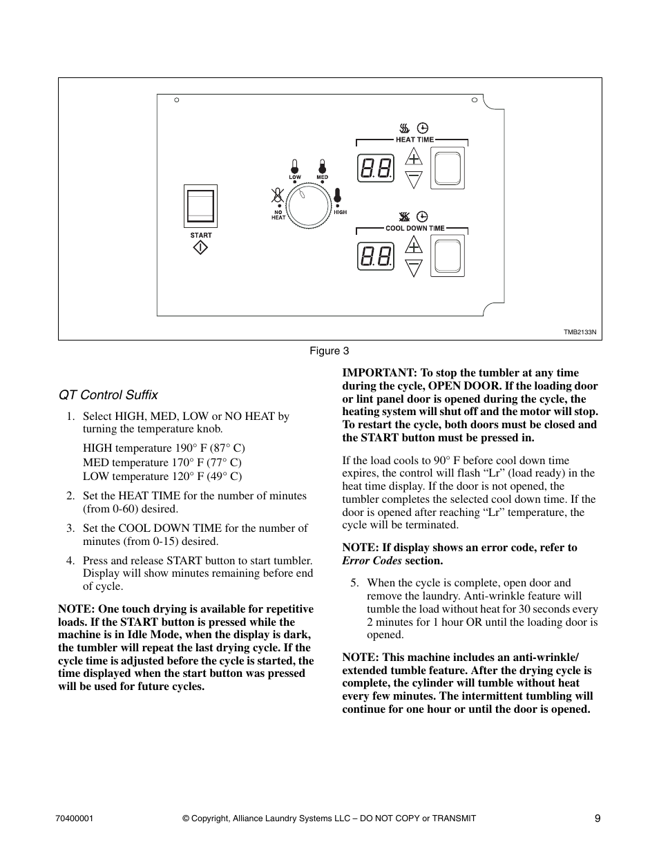 Control instructions, Dual digital timer control | Alliance Laundry Systems 55 Pound Capacity User Manual | Page 11 / 29