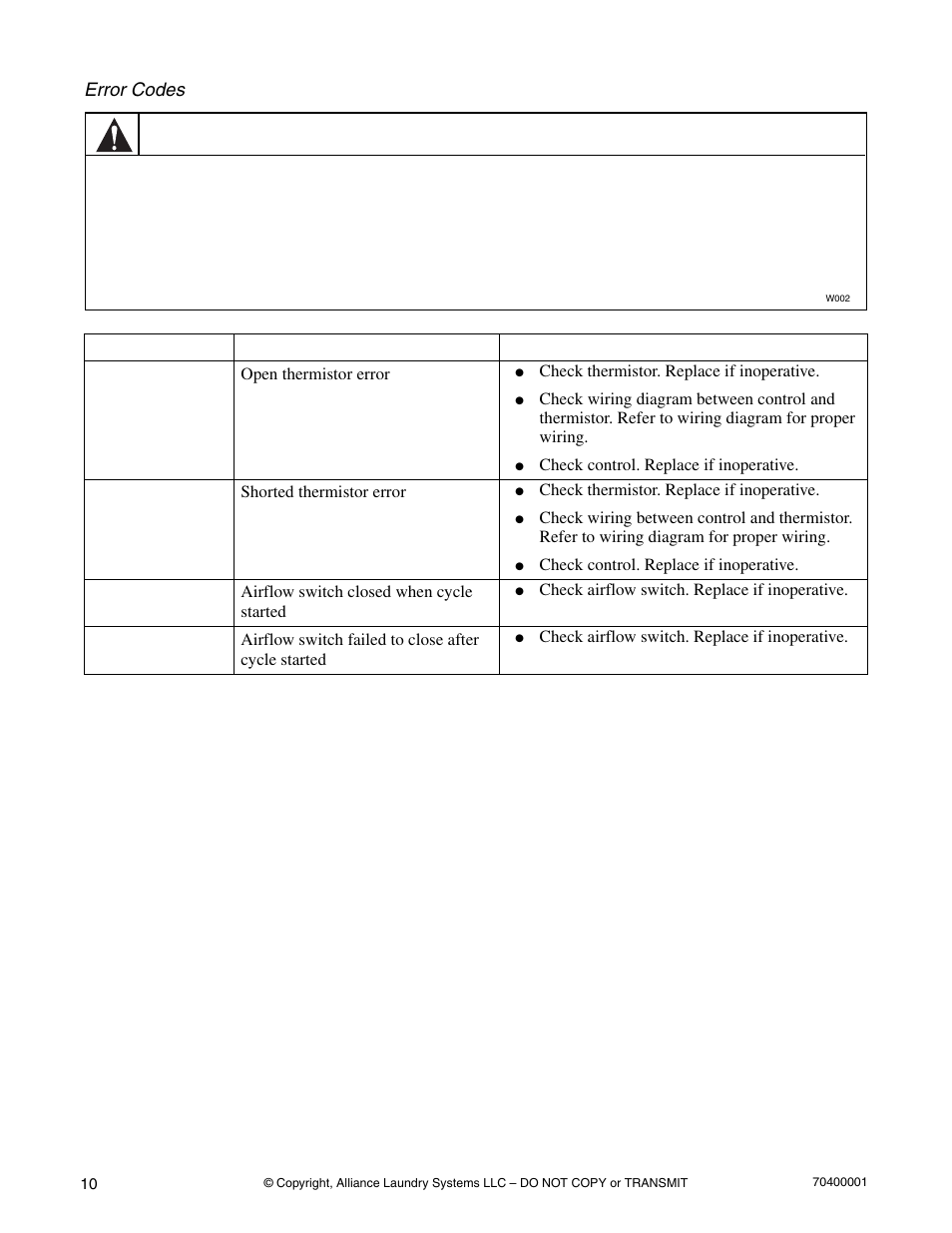 Warning | Alliance Laundry Systems 55 Pound Capacity User Manual | Page 12 / 29