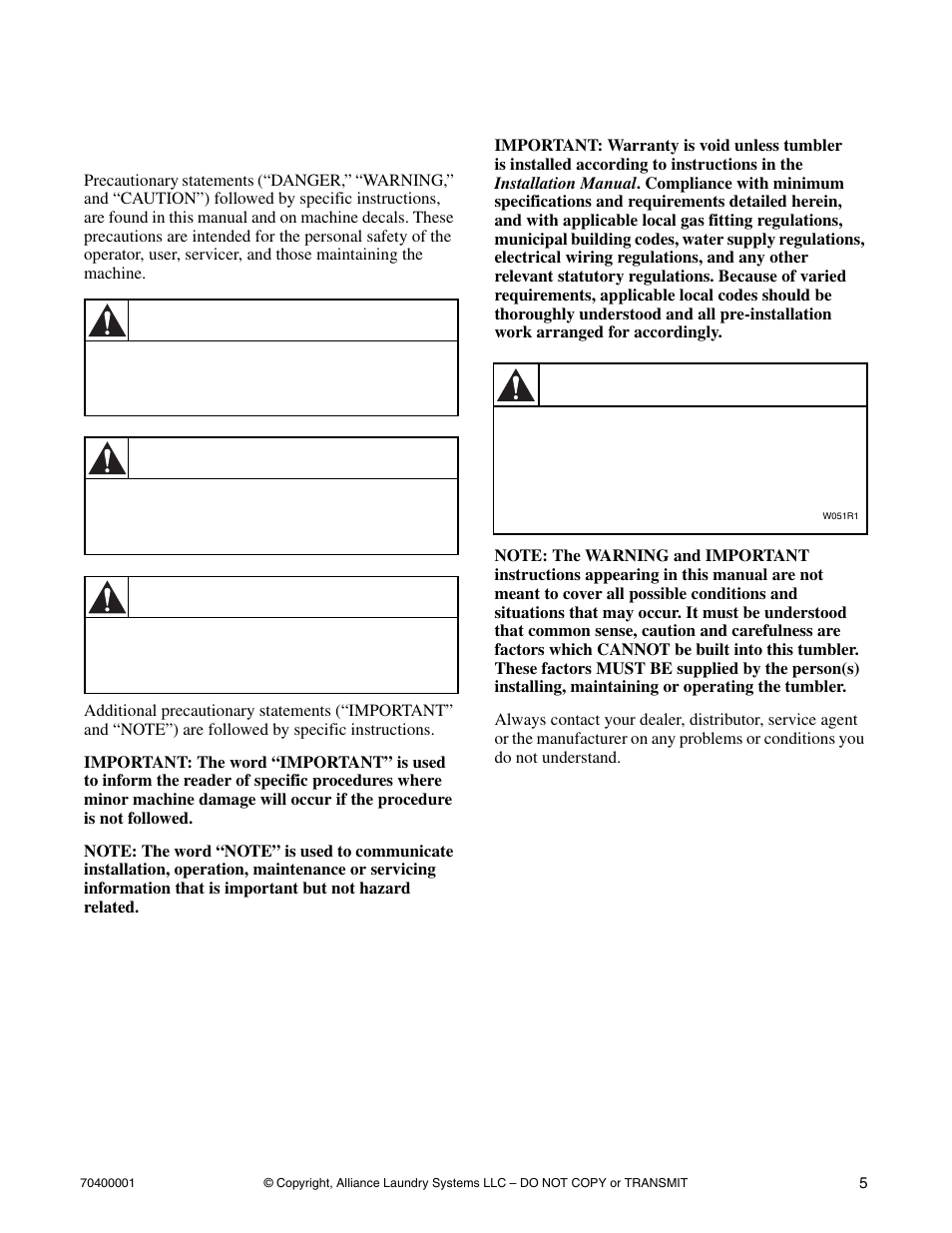 Safety information, Explanation of safety messages, Danger | Warning, Caution | Alliance Laundry Systems 55 Pound Capacity User Manual | Page 7 / 29