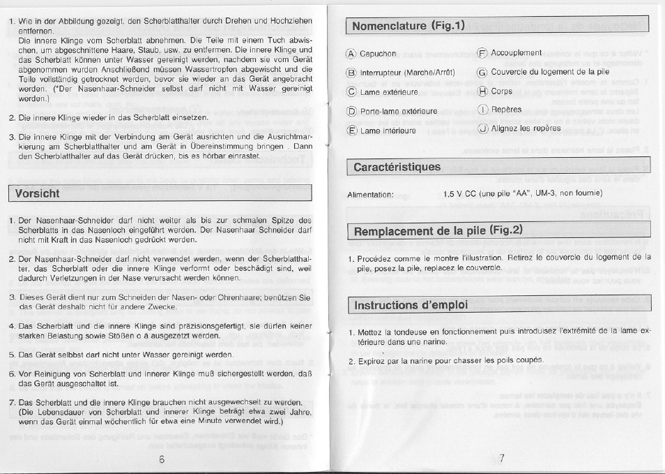 Vorsicht | Panasonic ER112 User Manual | Page 4 / 8