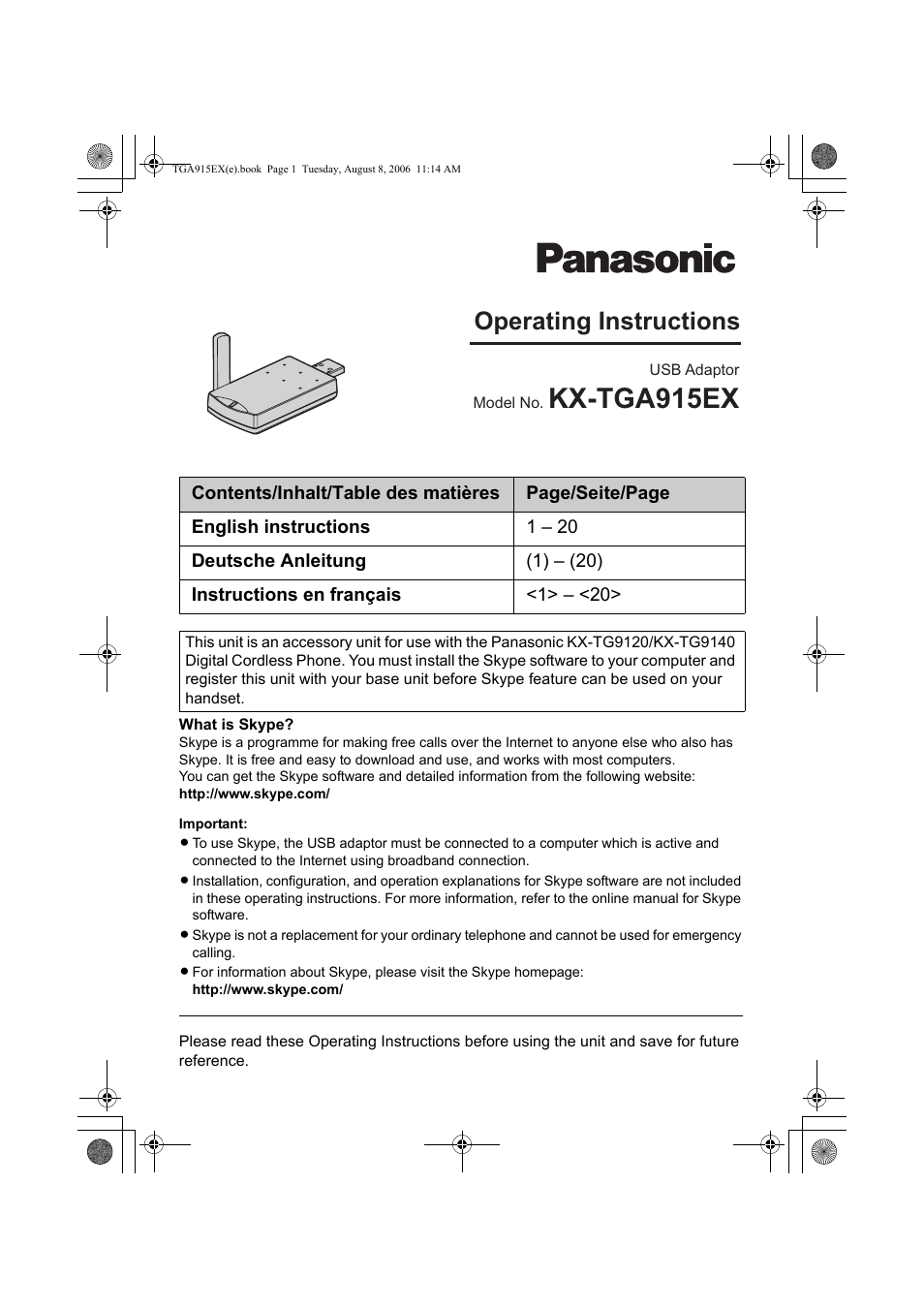 Panasonic KXTGA915EX User Manual | 60 pages