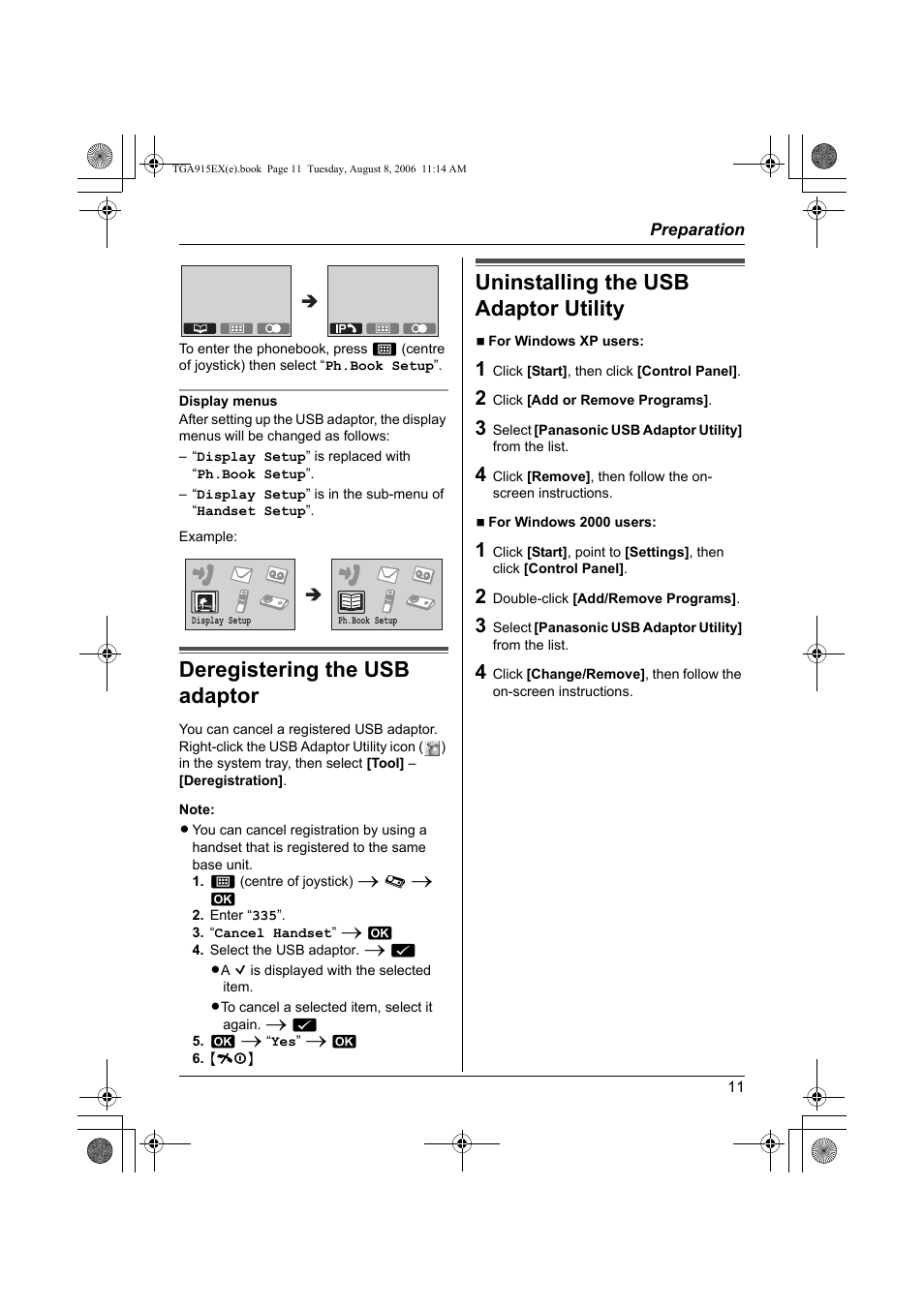 Deregistering the usb adaptor, Uninstalling the usb adaptor utility | Panasonic KXTGA915EX User Manual | Page 11 / 60