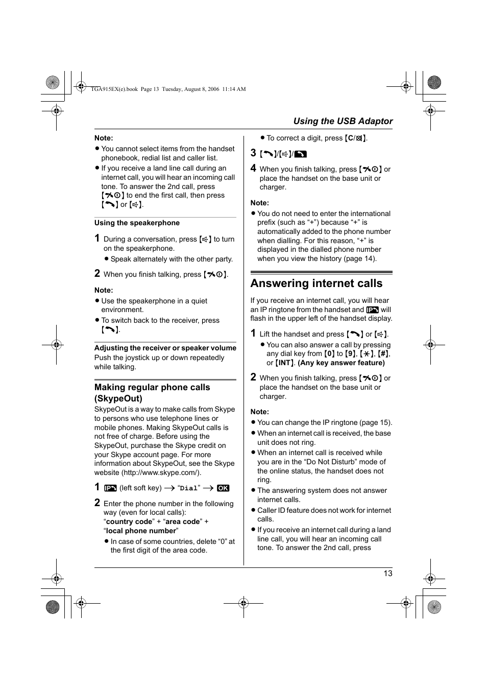 Answering internet calls | Panasonic KXTGA915EX User Manual | Page 13 / 60