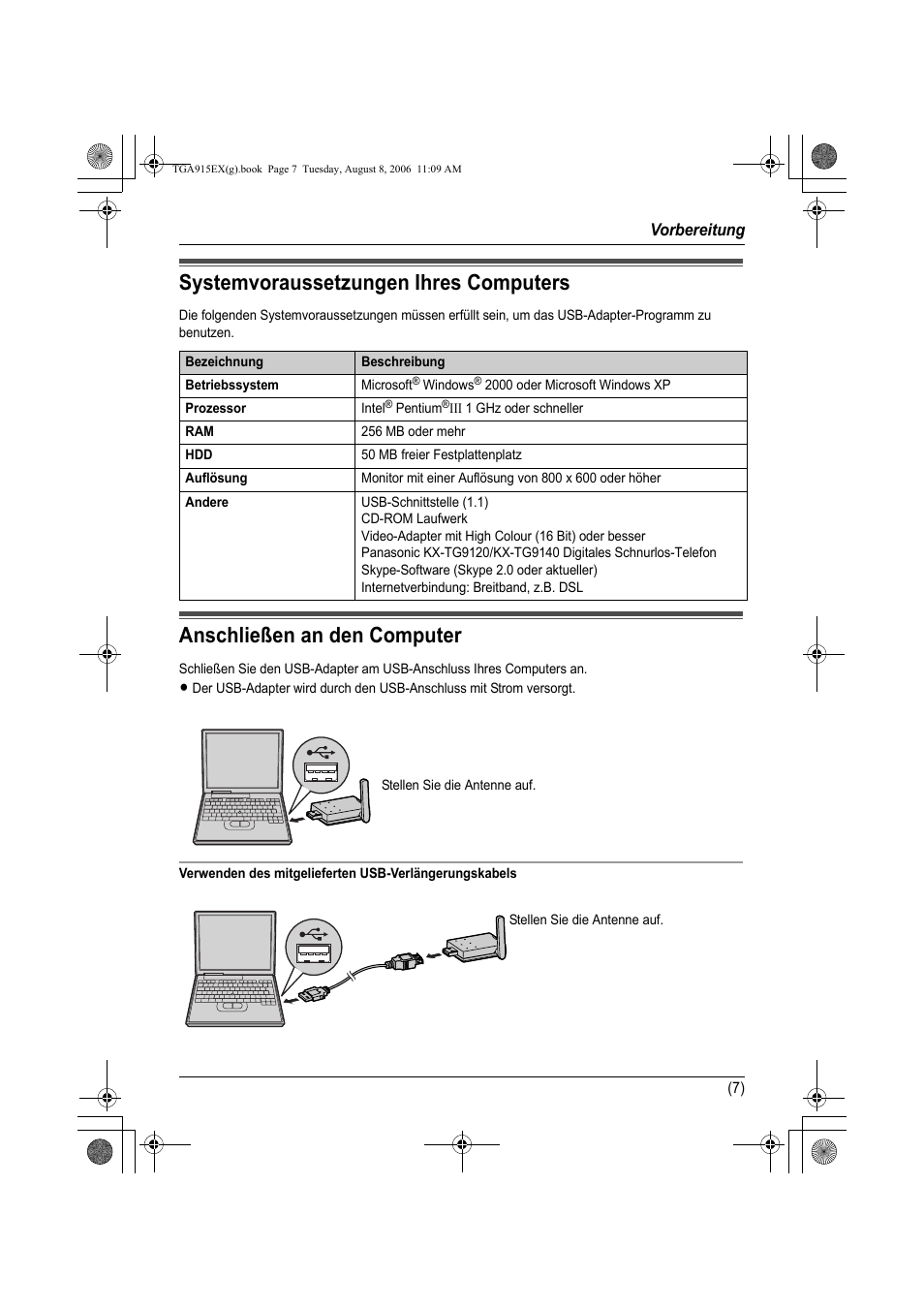 Systemvoraussetzungen ihres computers, Anschließen an den computer | Panasonic KXTGA915EX User Manual | Page 27 / 60