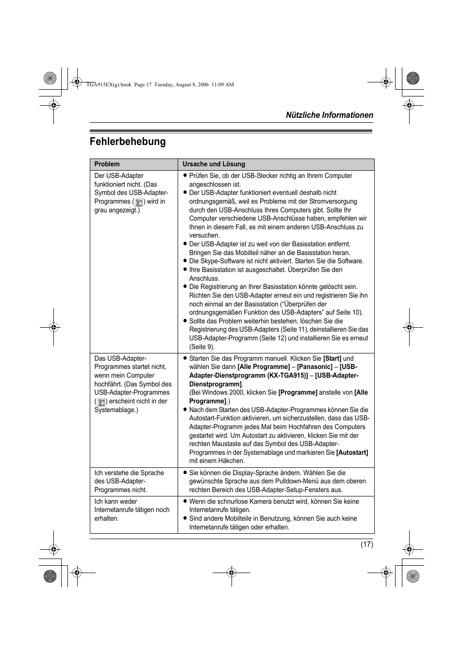 Nützliche informationen, Fehlerbehebung | Panasonic KXTGA915EX User Manual | Page 37 / 60