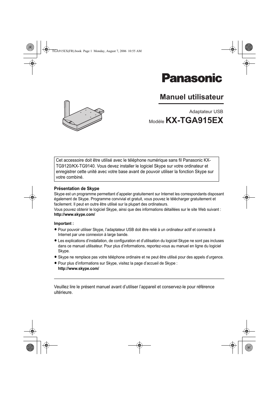 Http://www.skype.com, Important, Kx-tga915ex | Manuel utilisateur | Panasonic KXTGA915EX User Manual | Page 41 / 60