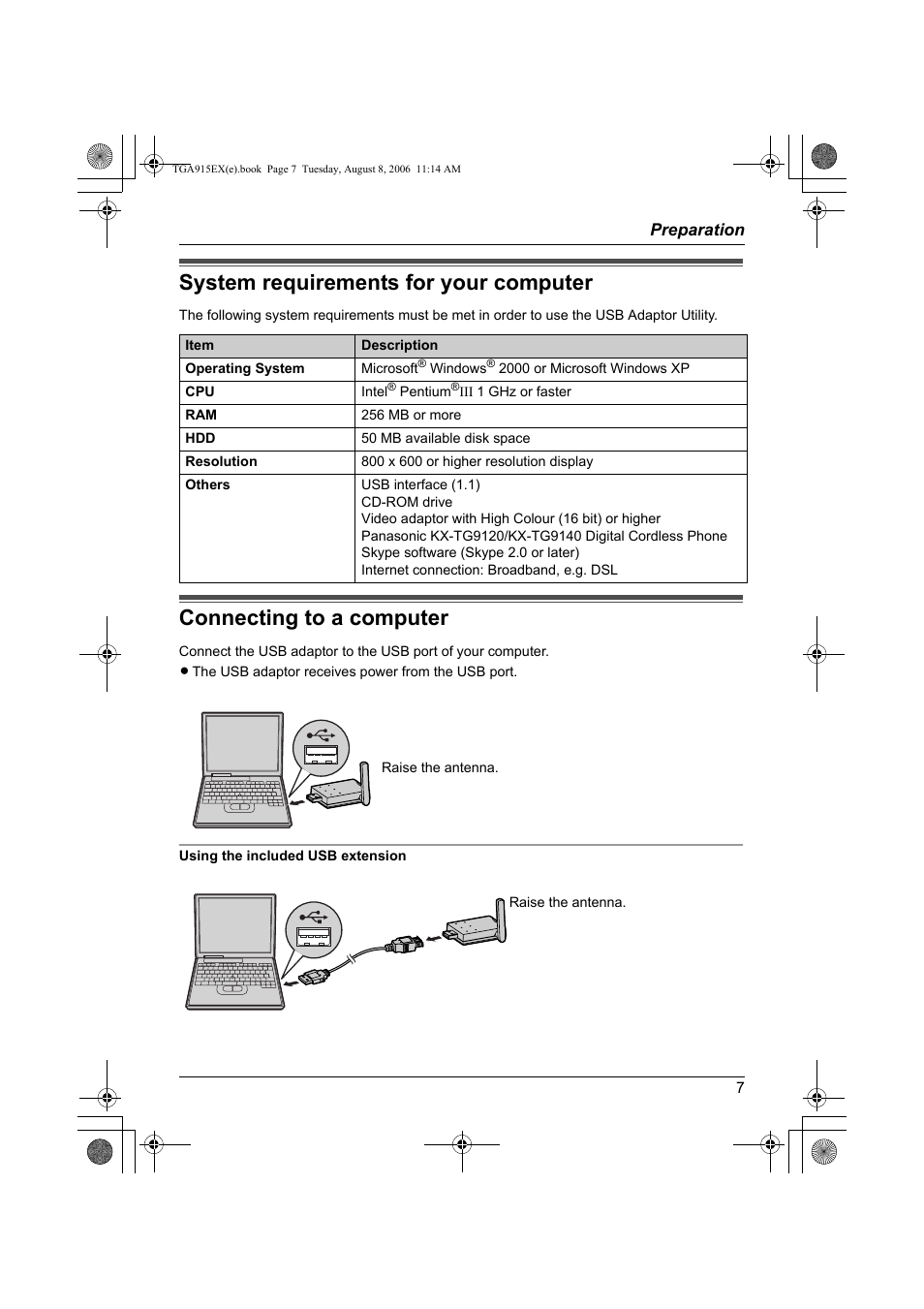 System requirements for your computer, Connecting to a computer | Panasonic KXTGA915EX User Manual | Page 7 / 60