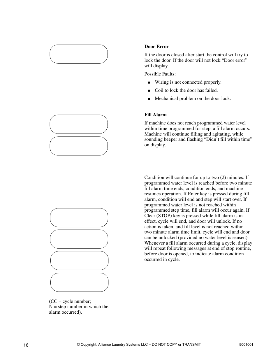 Error messages | Alliance Laundry Systems UX18PVQM7 User Manual | Page 18 / 27