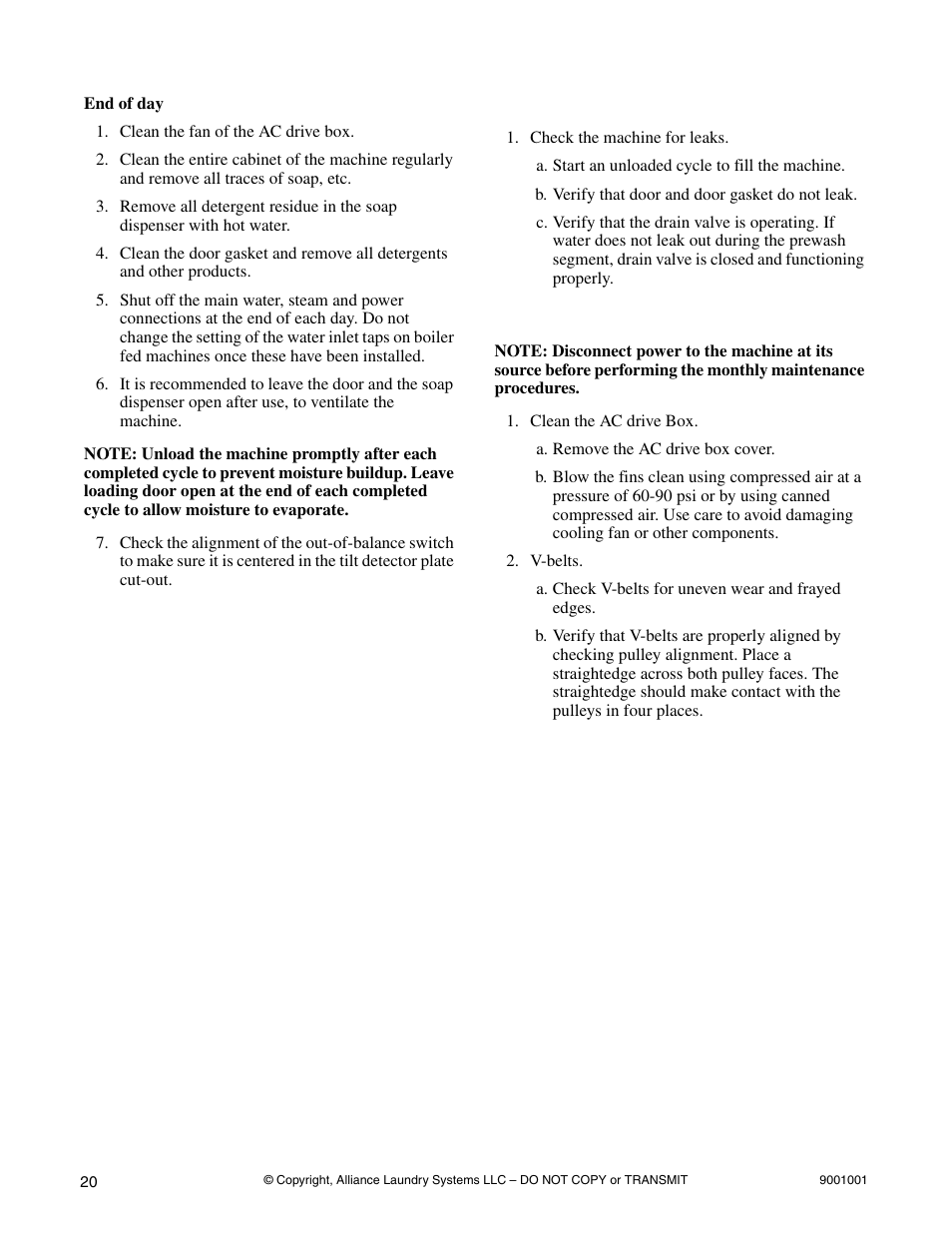 Weekly monthly, Weekly, Monthly | Alliance Laundry Systems UX18PVQM7 User Manual | Page 22 / 27