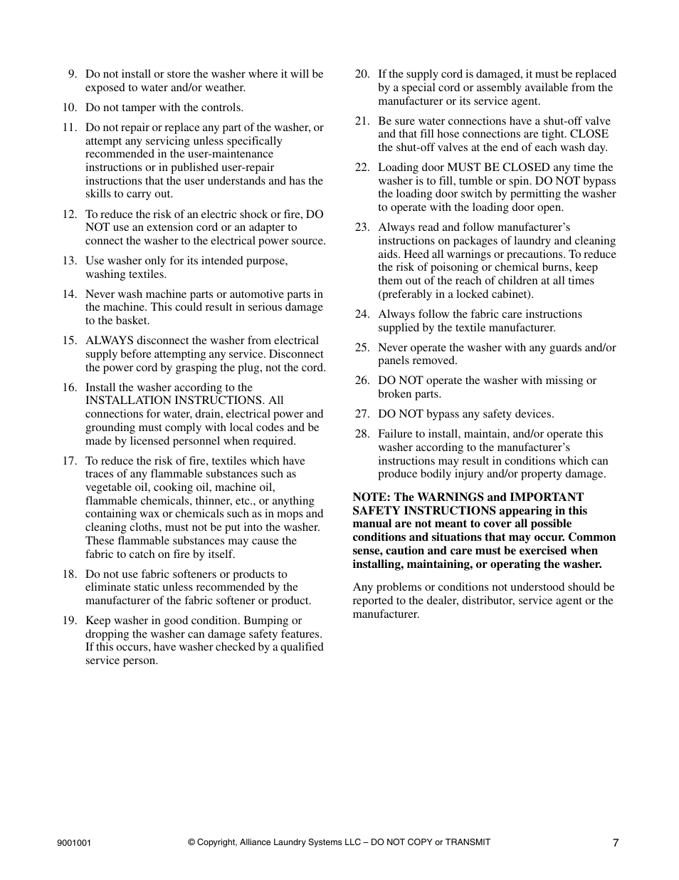 Alliance Laundry Systems UX18PVQM7 User Manual | Page 9 / 27