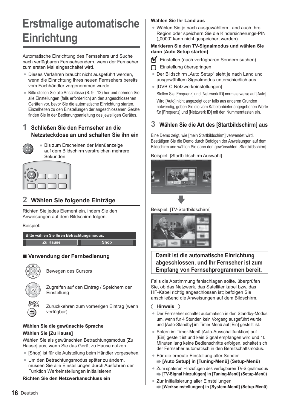 Erstmalige automatische einrichtung | Panasonic TX39ASN658 User Manual | Page 16 / 80