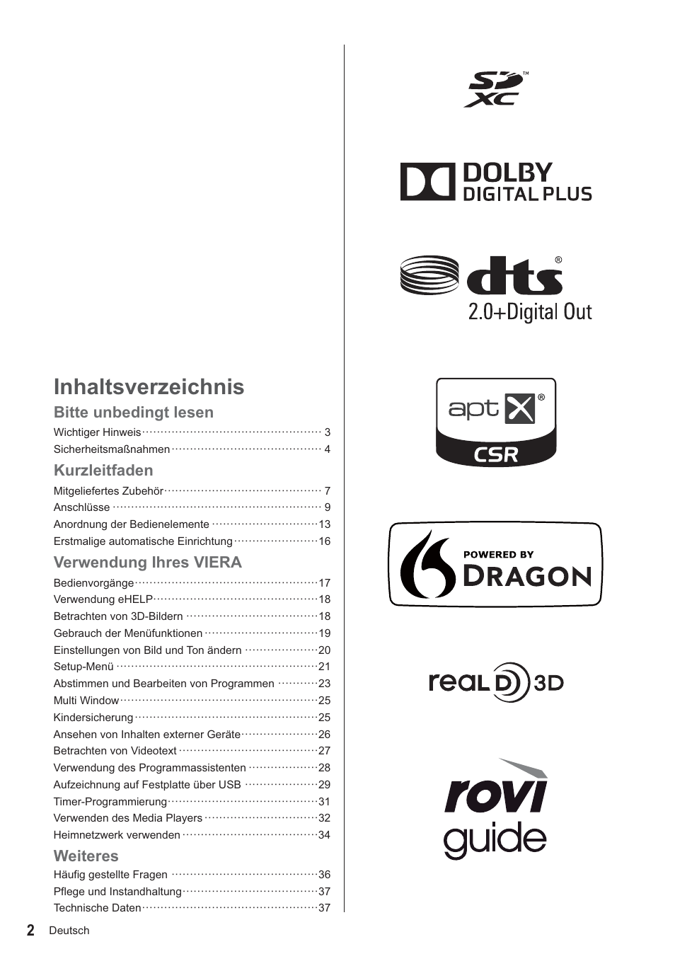 Panasonic TX39ASN658 User Manual | Page 2 / 80