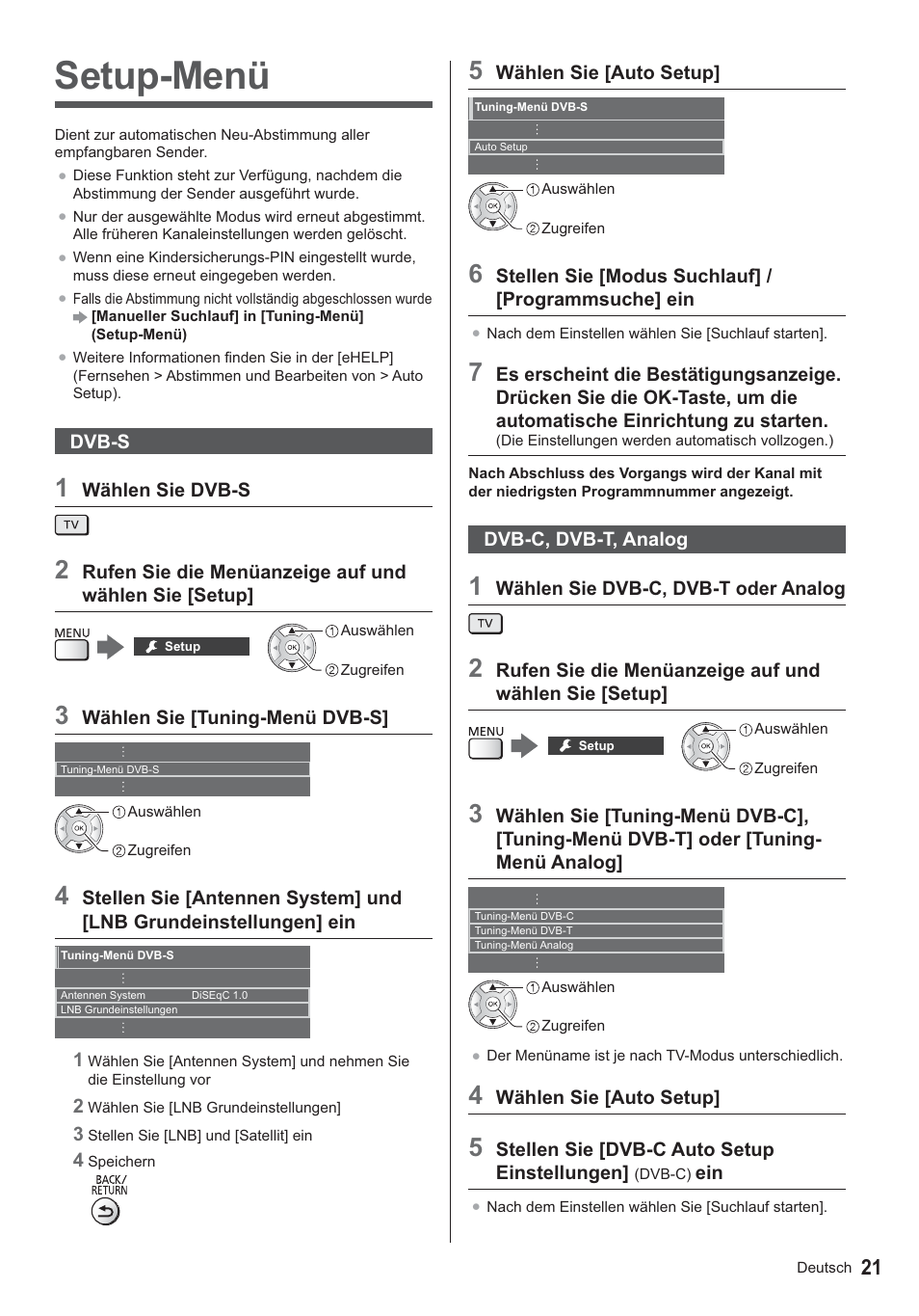 Setup-menü | Panasonic TX39ASN658 User Manual | Page 21 / 80