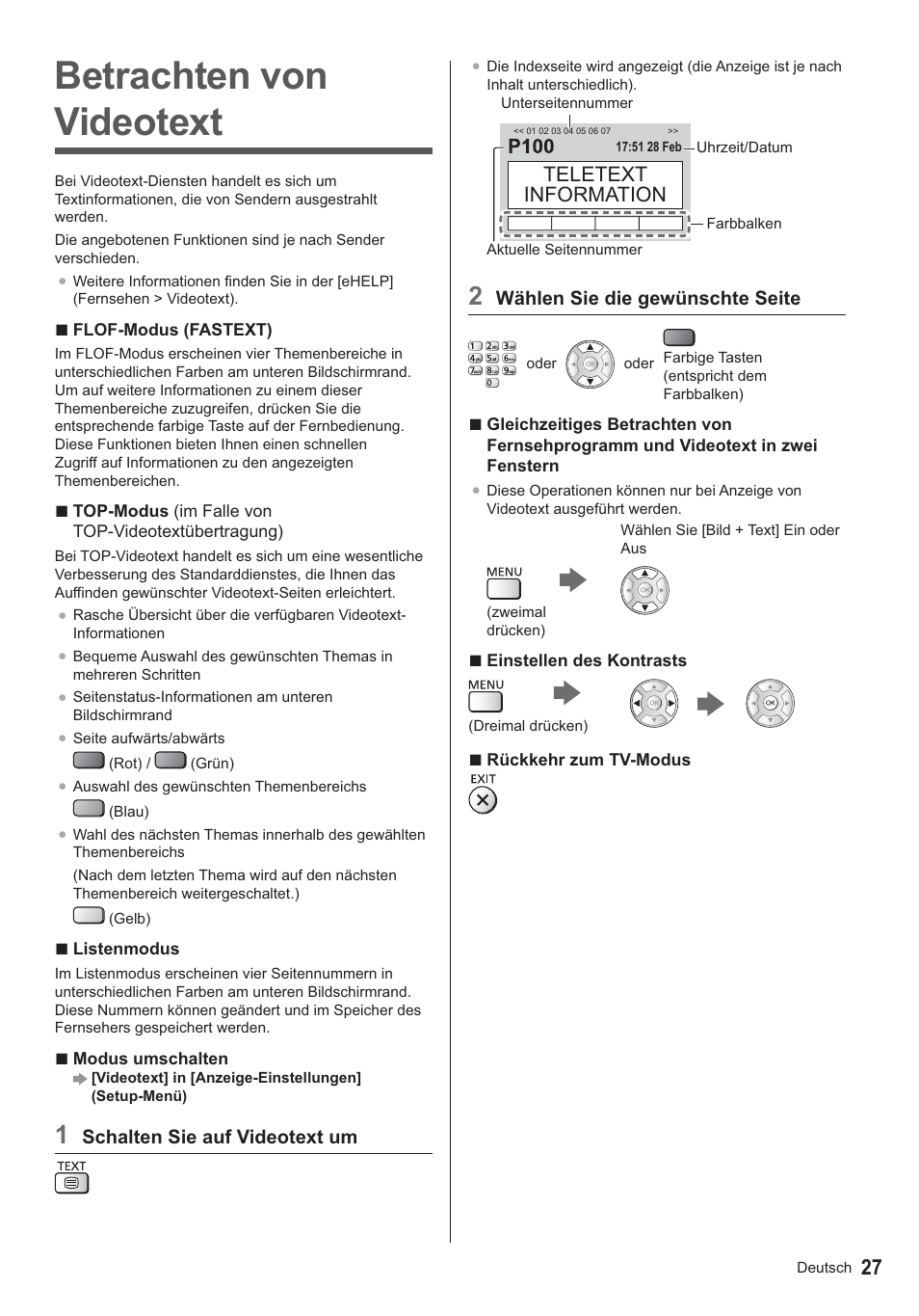 Betrachten von videotext | Panasonic TX39ASN658 User Manual | Page 27 / 80