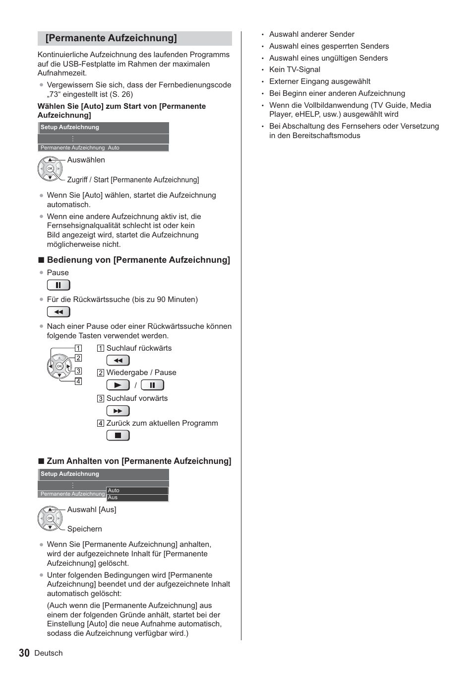 Permanente aufzeichnung | Panasonic TX39ASN658 User Manual | Page 30 / 80