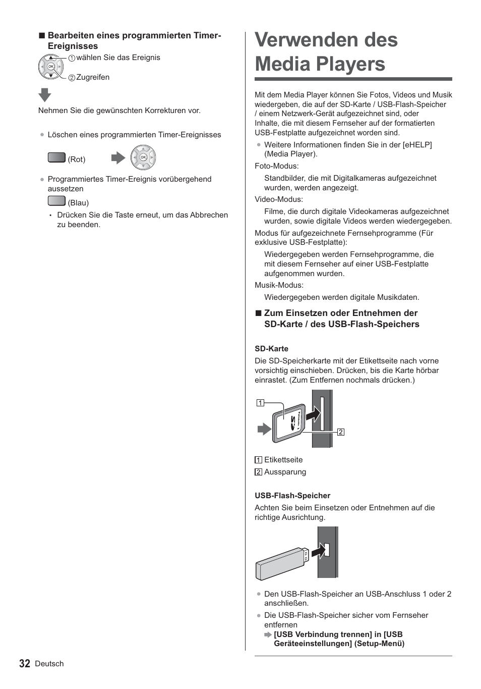 Verwenden des media players | Panasonic TX39ASN658 User Manual | Page 32 / 80