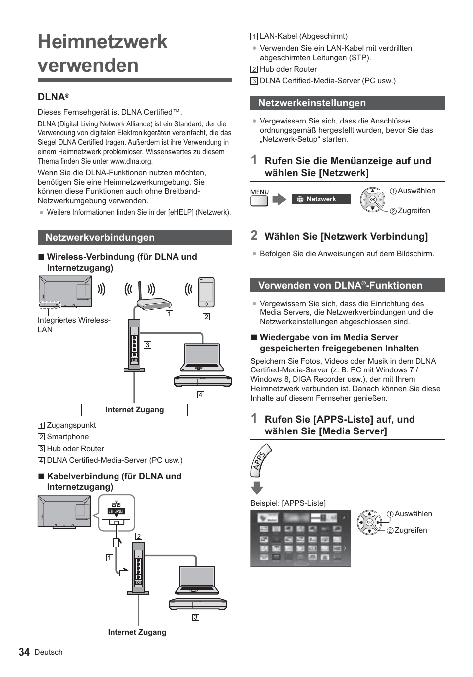Heimnetzwerk verwenden | Panasonic TX39ASN658 User Manual | Page 34 / 80