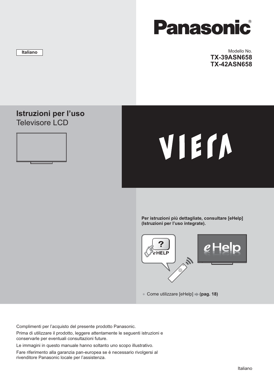 Istruzioni per l’uso televisore lcd | Panasonic TX39ASN658 User Manual | Page 41 / 80