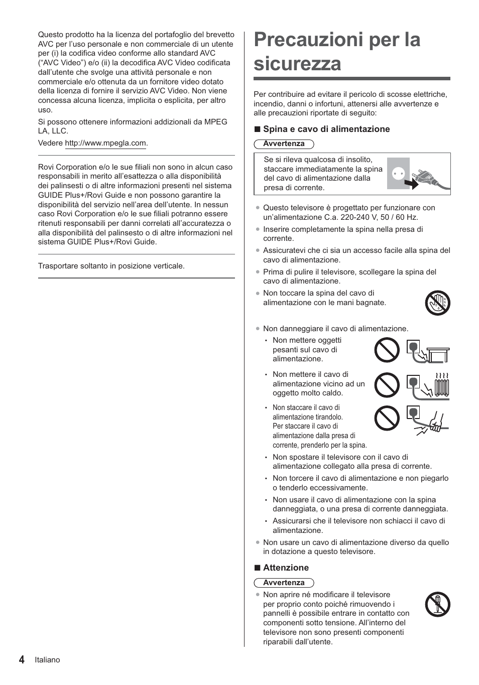 Precauzioni per la sicurezza | Panasonic TX39ASN658 User Manual | Page 44 / 80