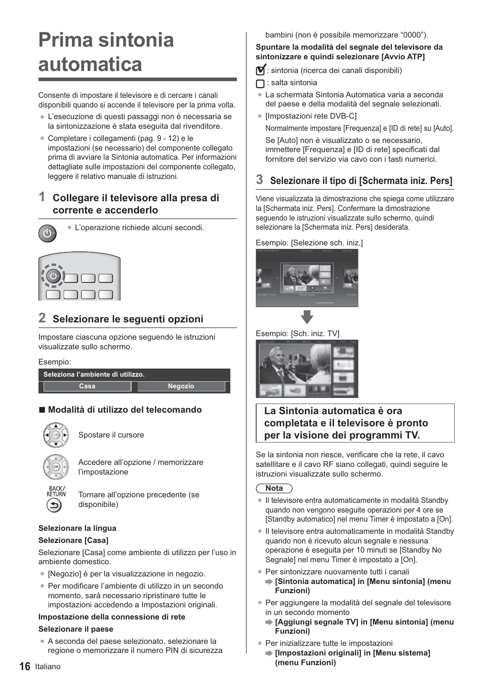 Prima sintonia automatica, Selezionare il tipo di [schermata iniz. pers, Selezionare le seguenti opzioni | Panasonic TX39ASN658 User Manual | Page 56 / 80