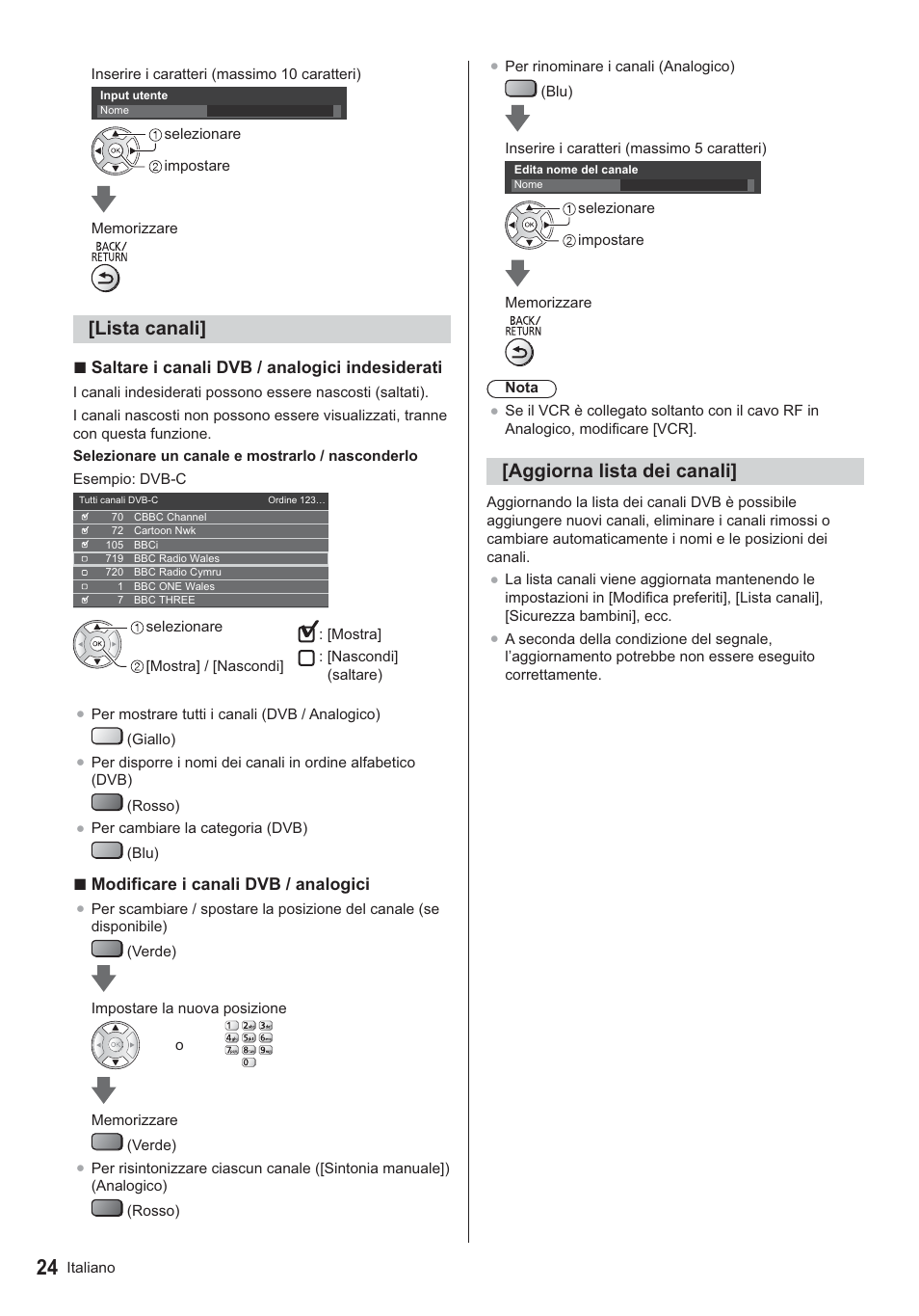 Aggiorna lista dei canali, Lista canali | Panasonic TX39ASN658 User Manual | Page 64 / 80