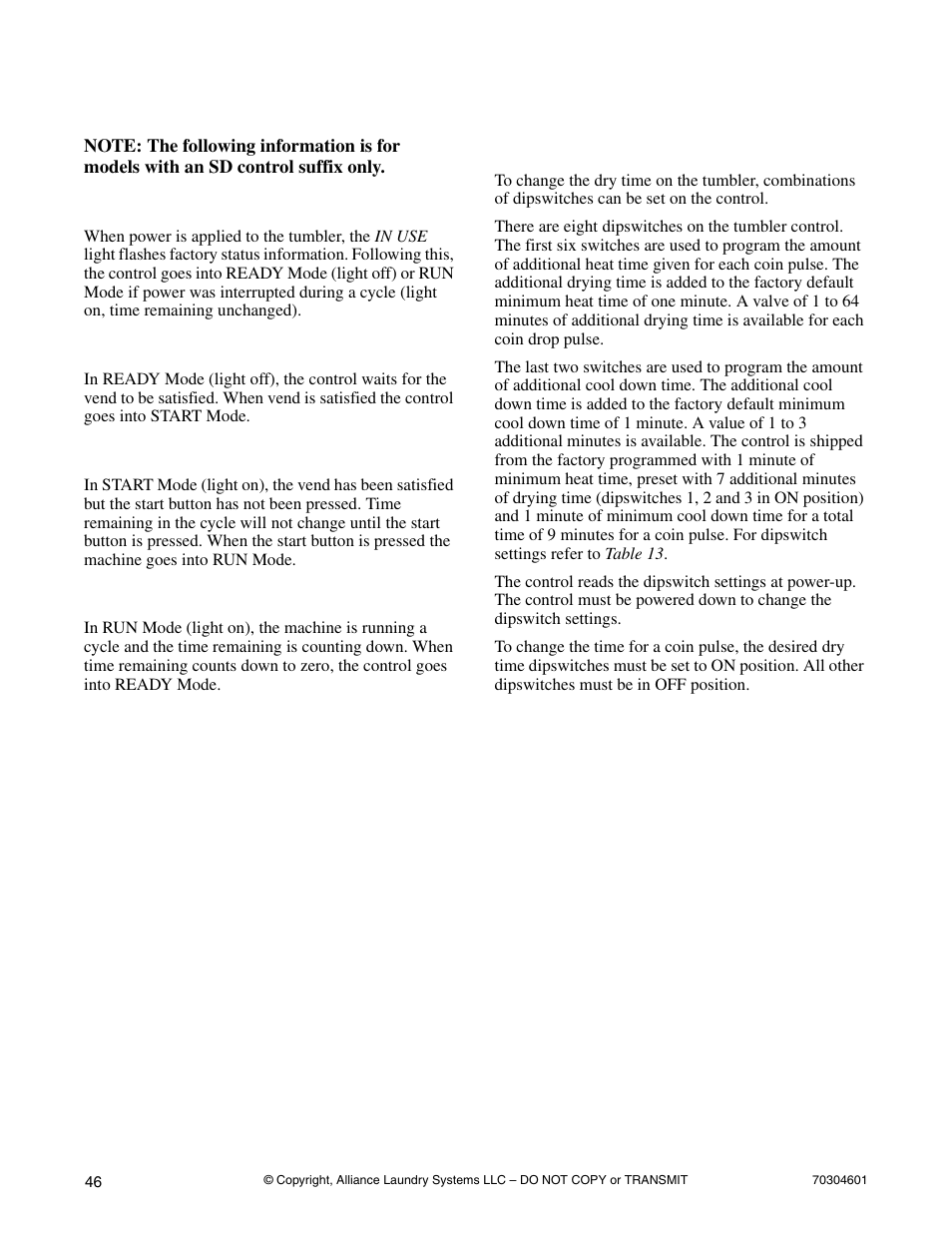 Single drop timer | Alliance Laundry Systems Drying Cabinet User Manual | Page 48 / 53