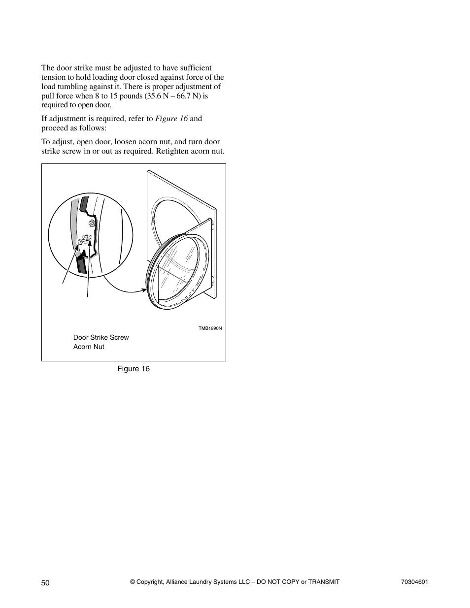 Door strike | Alliance Laundry Systems Drying Cabinet User Manual | Page 52 / 53