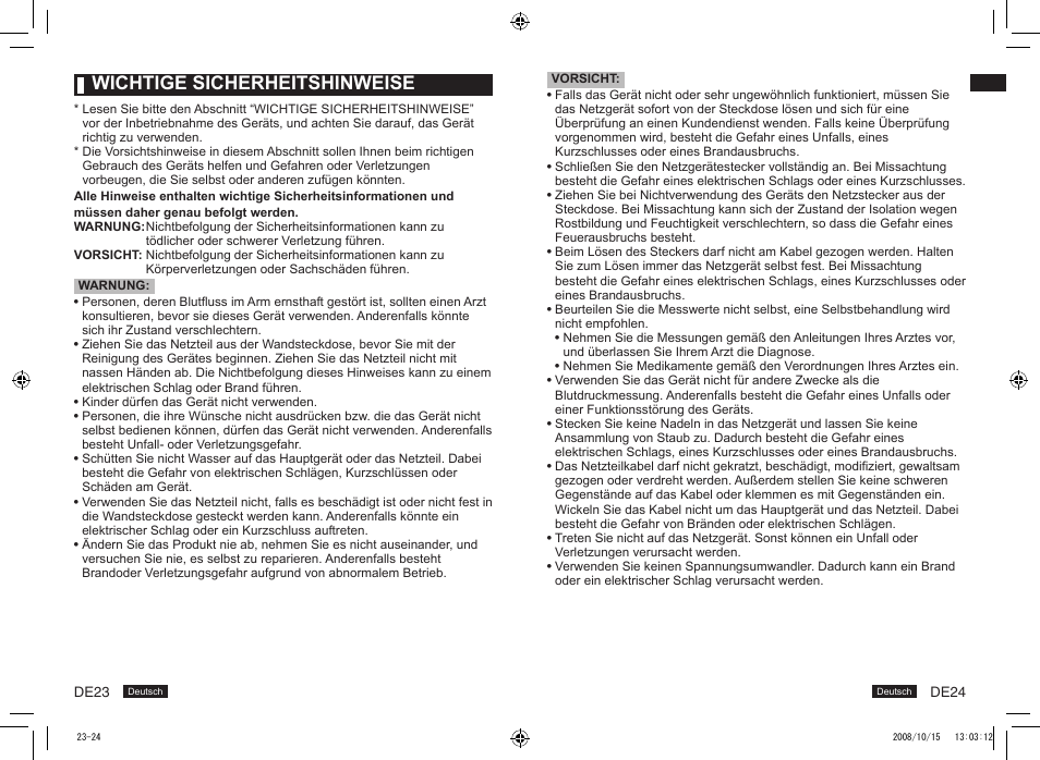 Wichtige sicherheitshinweise | Panasonic EW3153 User Manual | Page 14 / 19