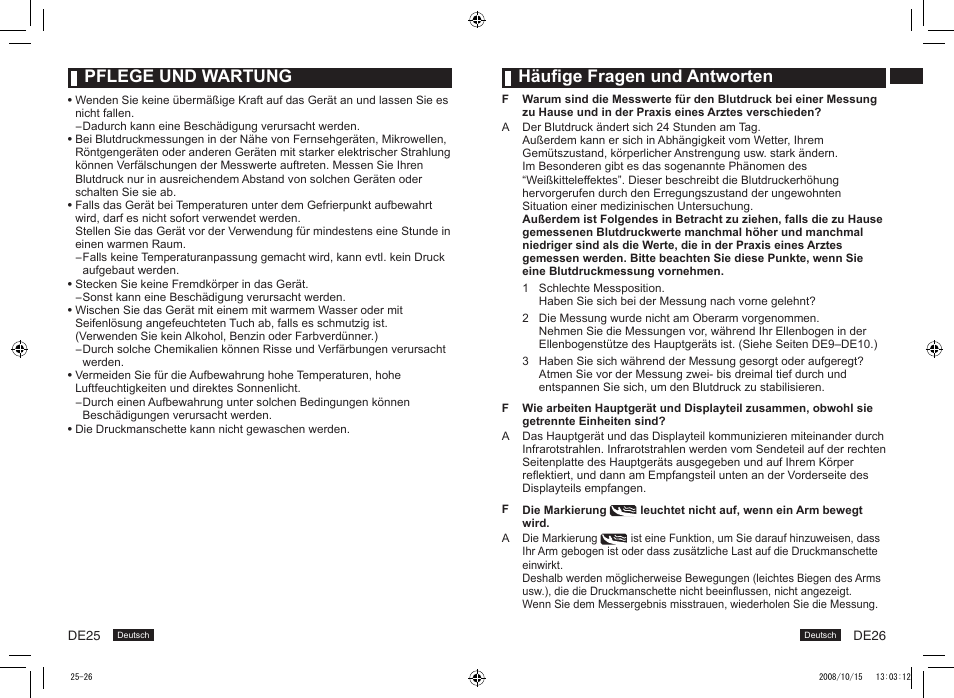 Pflege und wartung, Häufige fragen und antworten | Panasonic EW3153 User Manual | Page 15 / 19