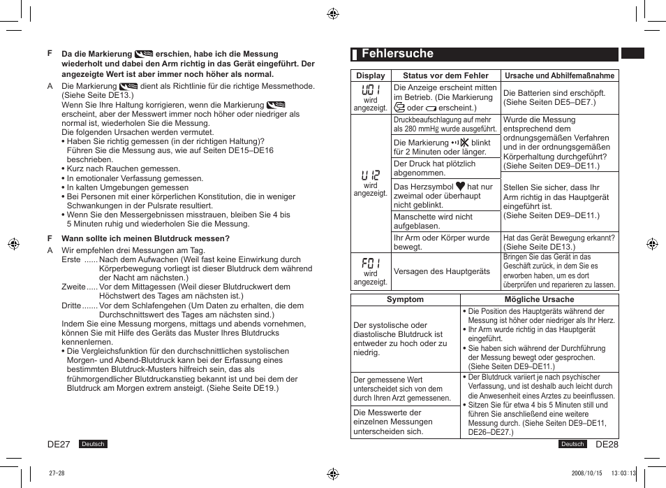 Fehlersuche | Panasonic EW3153 User Manual | Page 16 / 19