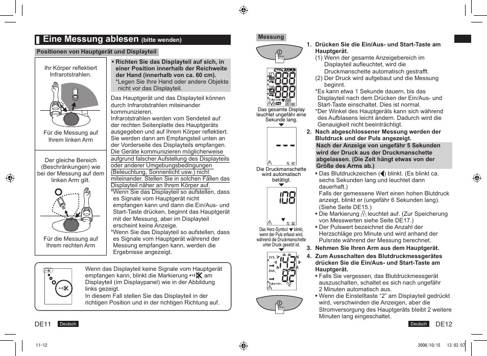 Eine messung ablesen | Panasonic EW3153 User Manual | Page 8 / 19