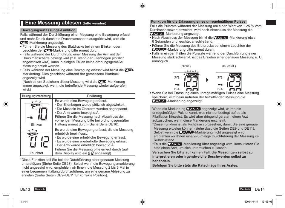 Eine messung ablesen | Panasonic EW3153 User Manual | Page 9 / 19