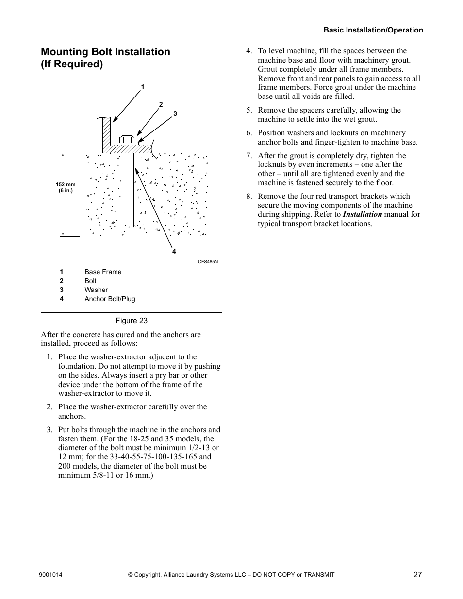 Mounting bolt installation (if required) | Alliance Laundry Systems 9001014R7 User Manual | Page 29 / 34