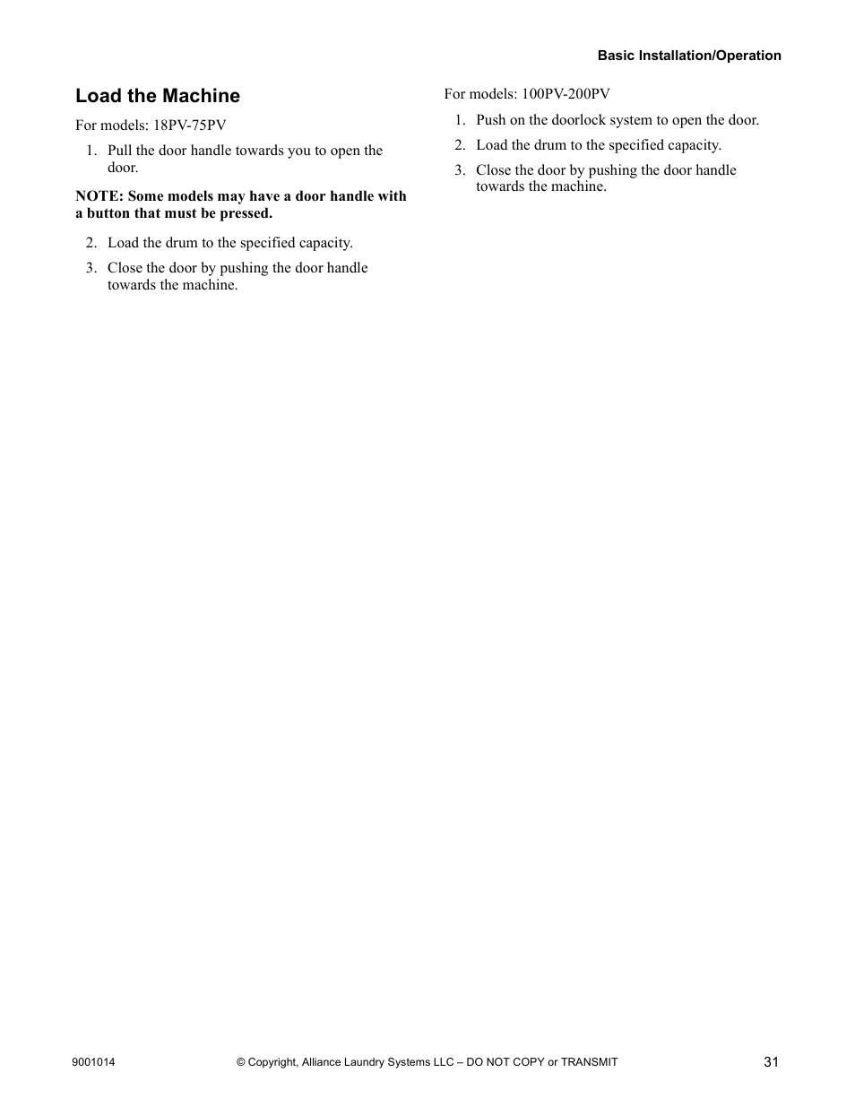 Load the machine | Alliance Laundry Systems 9001014R7 User Manual | Page 33 / 34